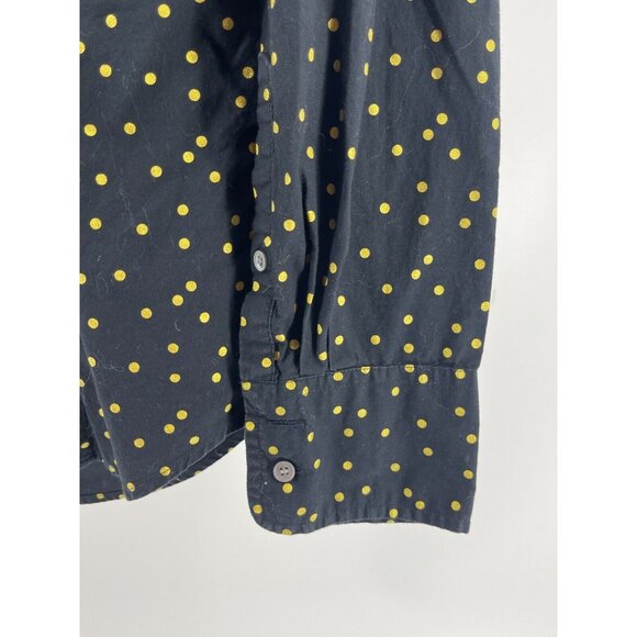 J Crew Women's Button Down Collar Shirt Black Yellow Polka Dot Sz 4  100% Cotton - Picture 5 of 12